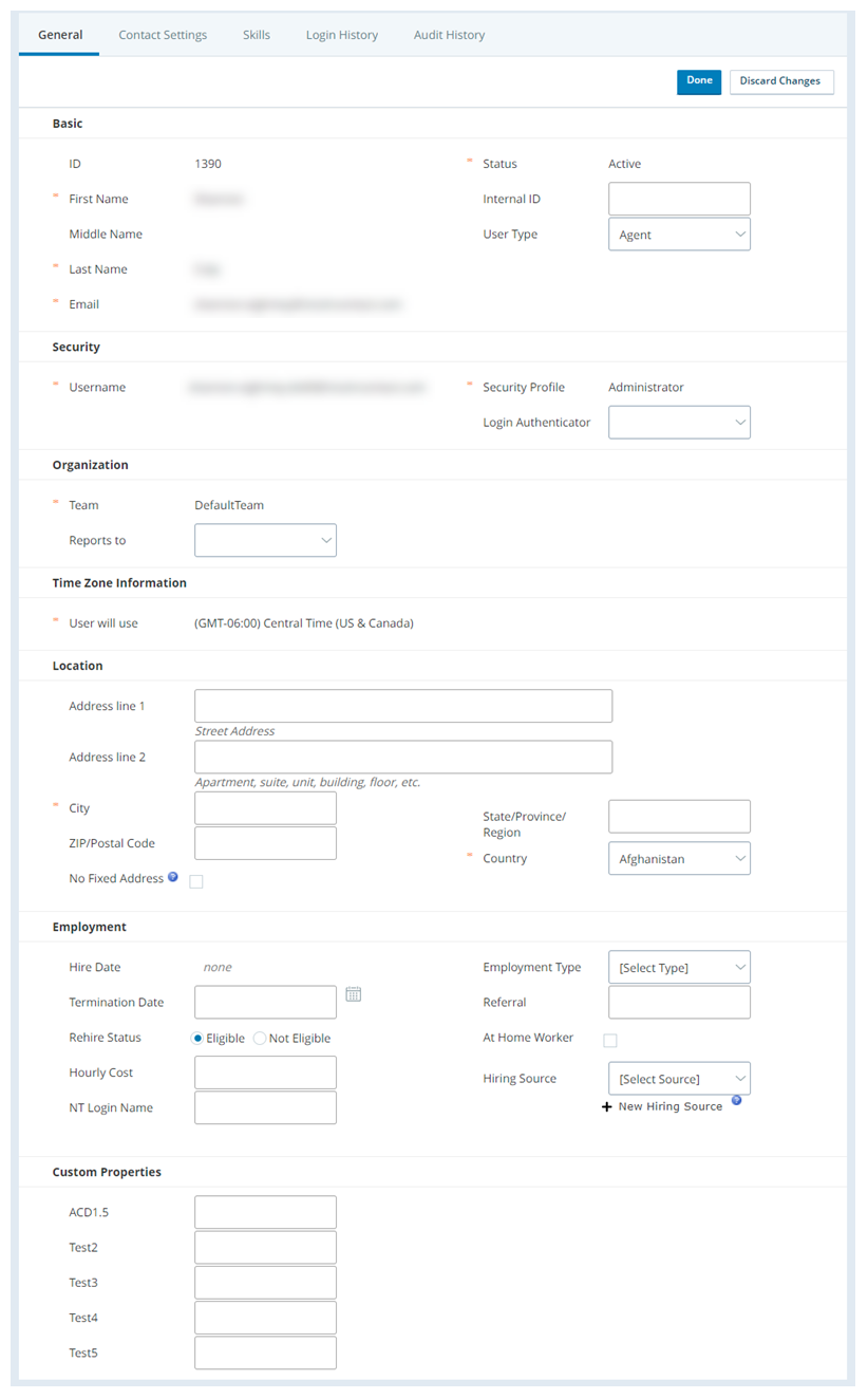 ACD user profile General tab