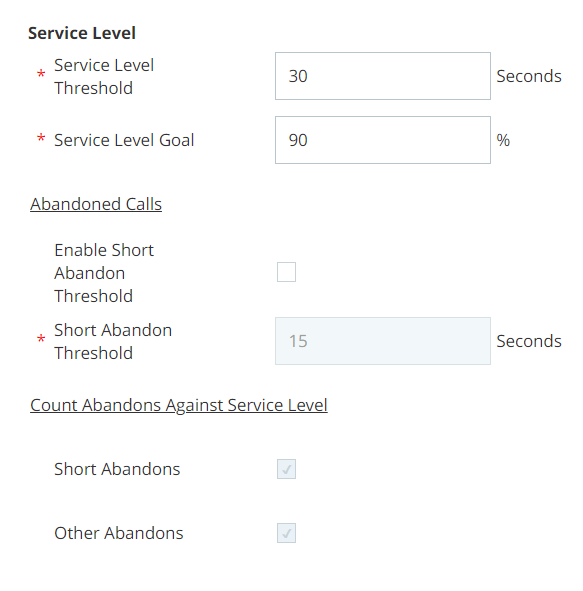 service level settings