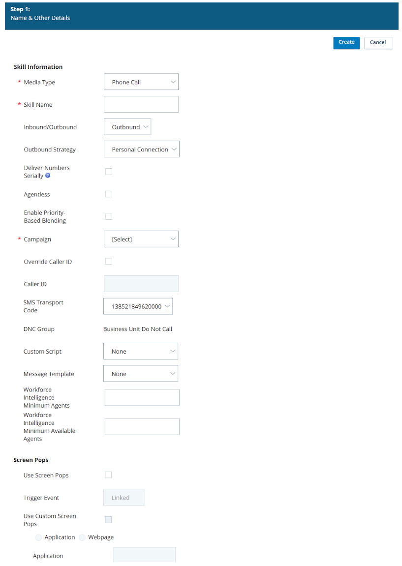 Screenshot of the Create Single Skill page