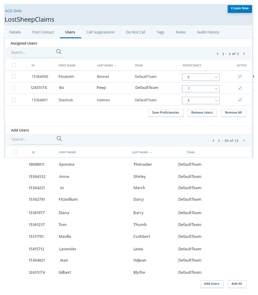 Screenshot of the Users tab on the Skills page.