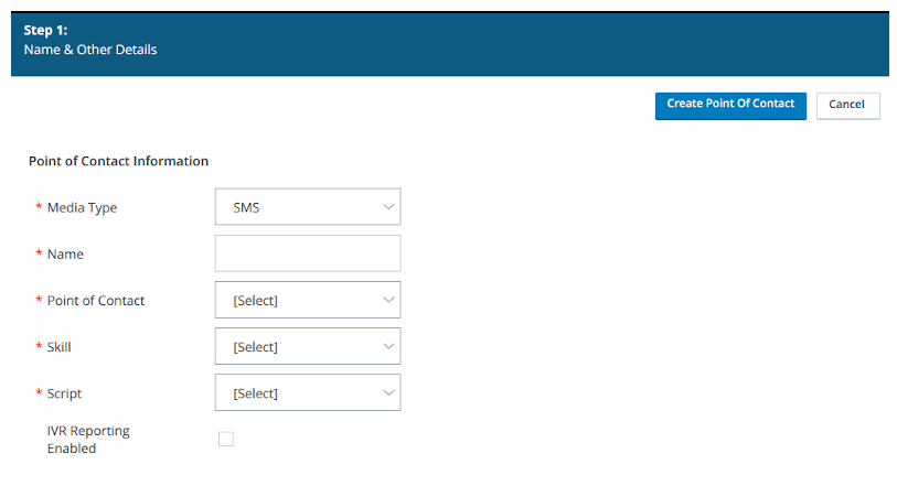 Screenshot of the page where you can create a point of contact.