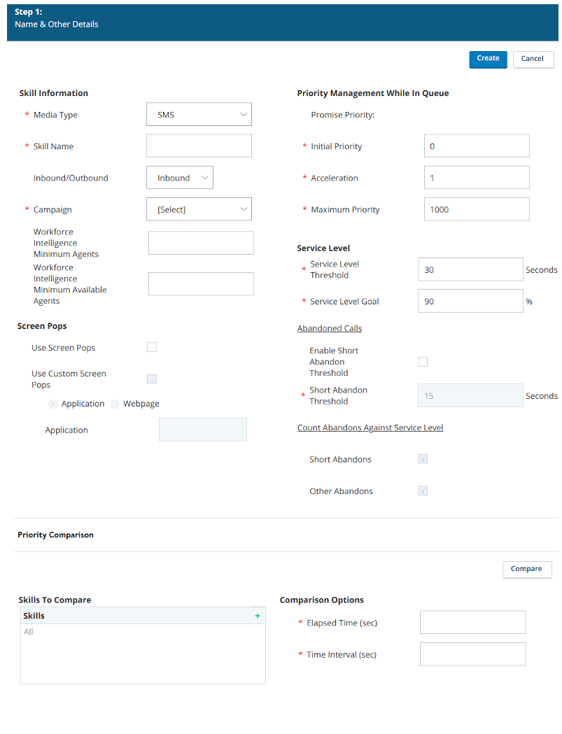 Screenshot of the page where you can create a new skill.