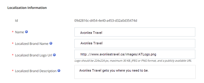 The page where you can provide details for the selected brand for verified SMS.