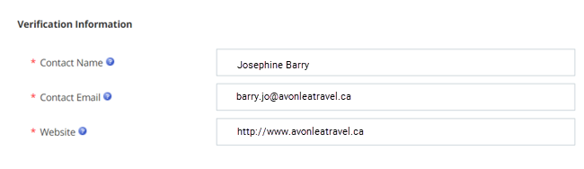 The page where you can provide details of the person Google can contact to verify this brand. 