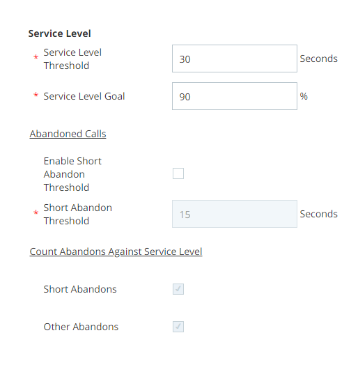 Image of Service Level section of the CXone skill creation page