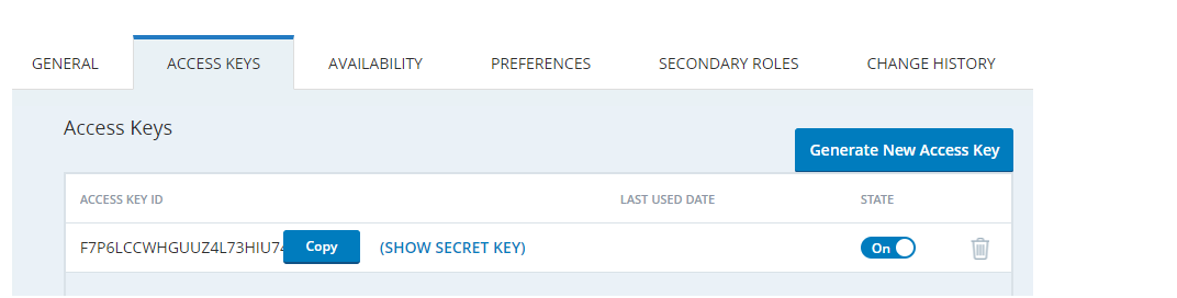 Employee profile Access Key tab.