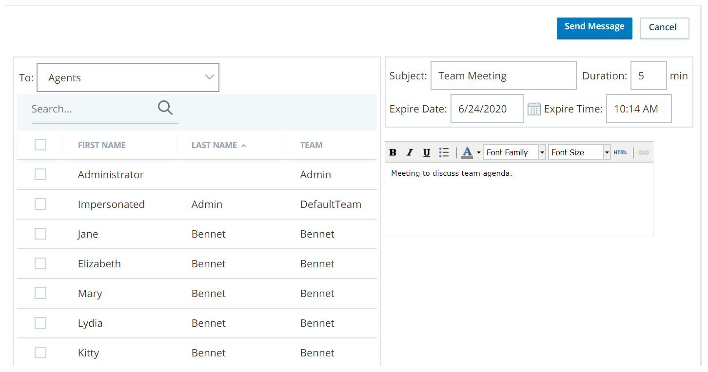 Create Agent Message Screen