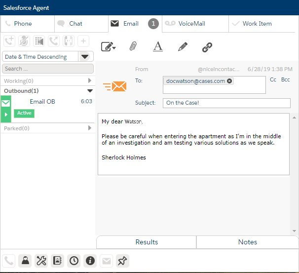 Email Popout Screen