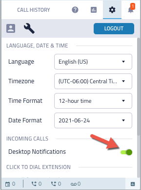 Image showing the Enable Notifications slider in the Agent interface.