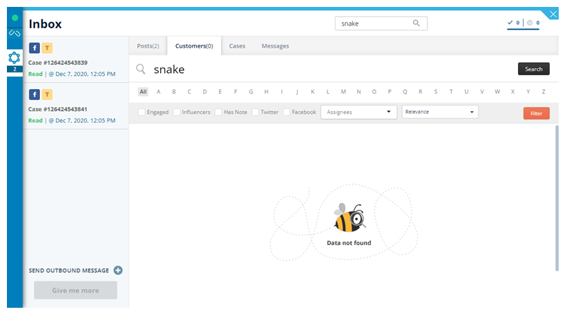 The Search tab in the digital workspace in MAX, showing the subtab where you can search for Customers. 