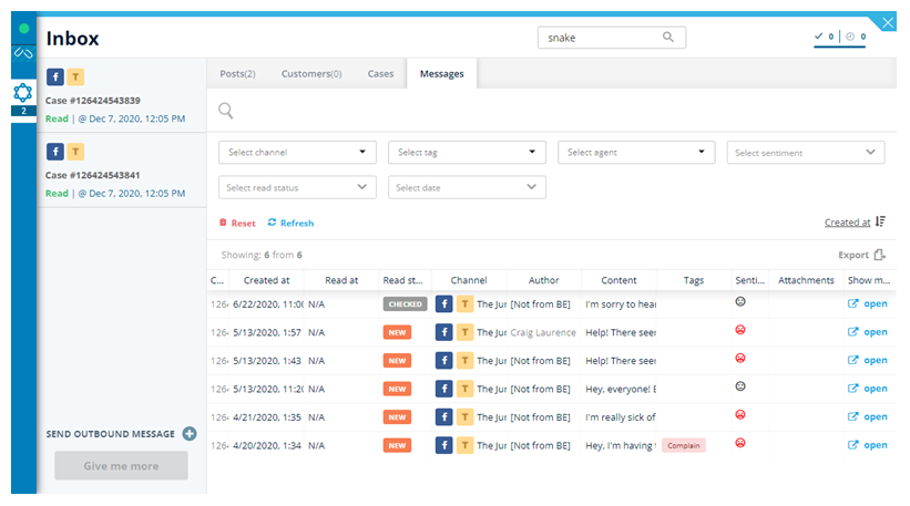 The Search tab in the digital workspace in MAX, showing the subtab where you can search for Messages. 