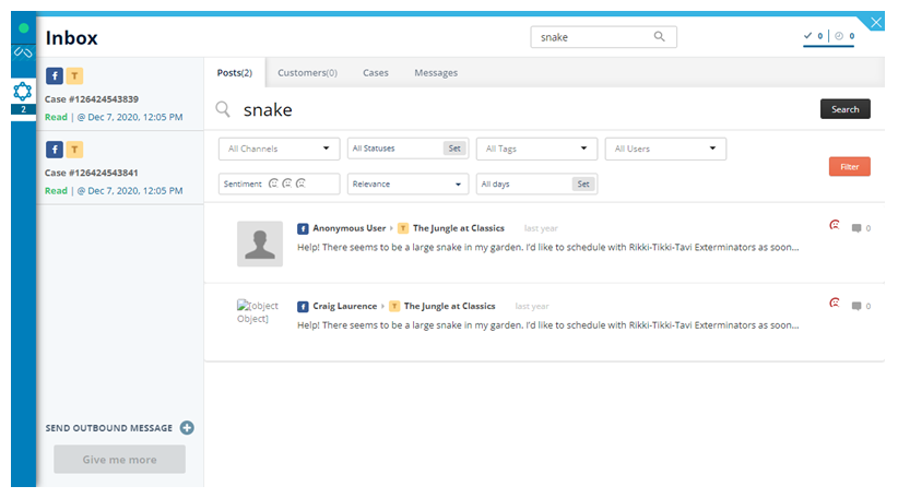 The Search tab in the digital workspace in MAX, showing the subtab where you can search for Posts. 
