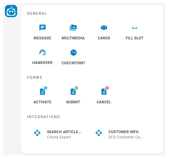 Screenshot of bot action options