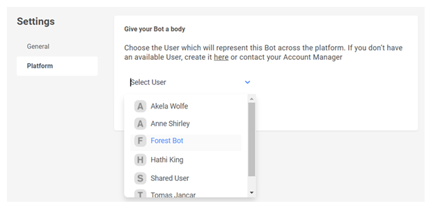 Screenshot of Bot name dialog