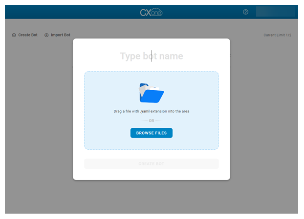 Screenshot of the dialog to import a bot.