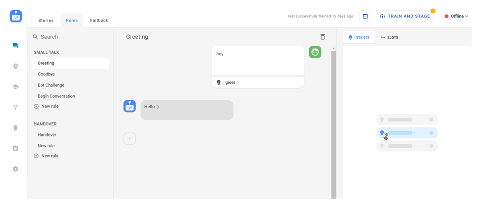 Screenshot showing Builder icon and Rules tab