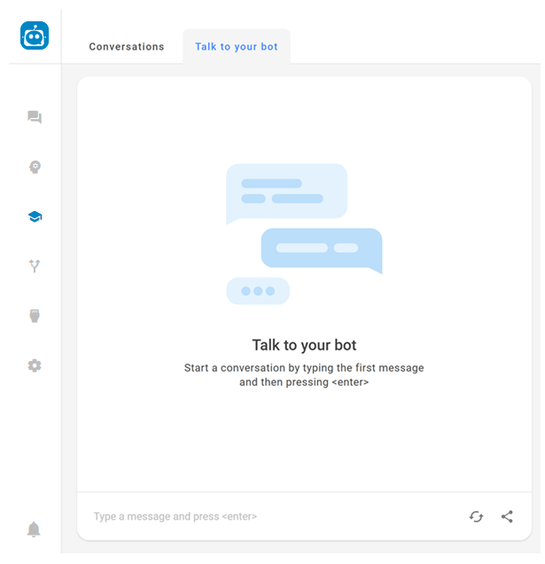 Screenshot showing the Learning screen and the Talk to your bot tab