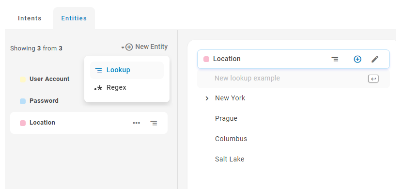 Screenshot showing entry of a new plain text entity