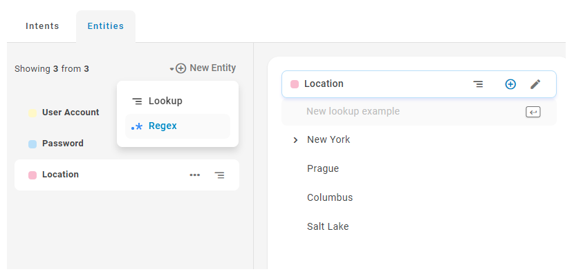Screenshot showing entry of a new regex entity