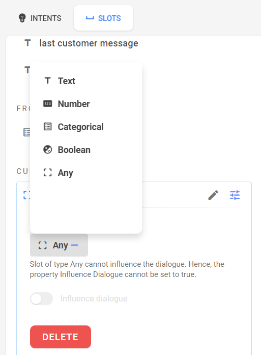 Screenshot showing entry of an intent with two examples