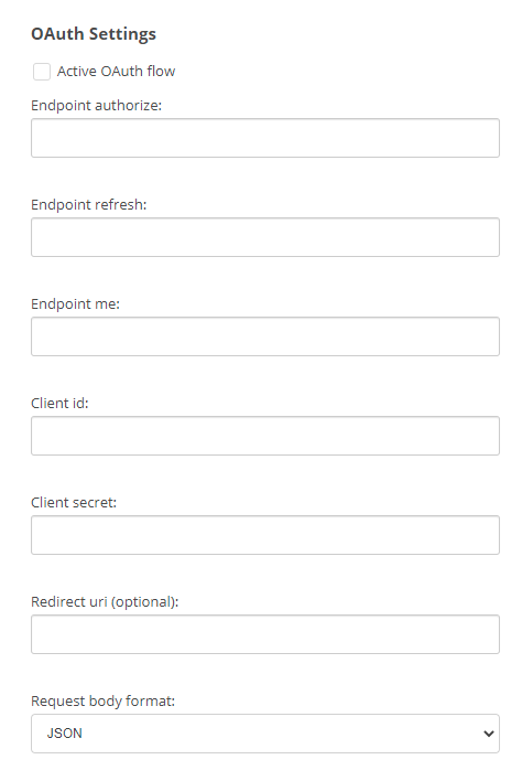 The page where you configure Digital First Omnichannel with the endpoints of your OAuth server.