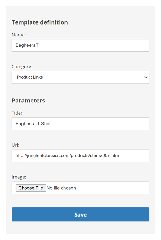 The page where you can create a rich link template.
