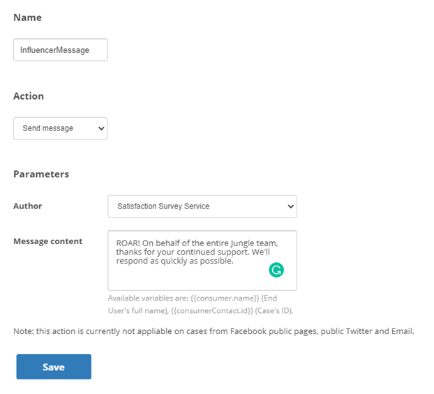 The page where you can create a job, showing an example of creating a job for sending a message to social influencers.