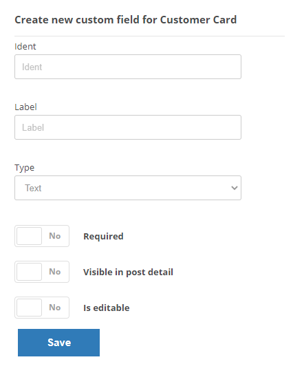The page where you can add a custom field for customer cards. 