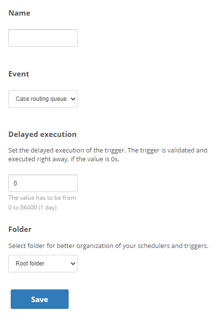 The page where you create a trigger for a standard survey.