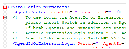 The portion of the SAInstallParams.xml file that contains the TenantID=" " field.