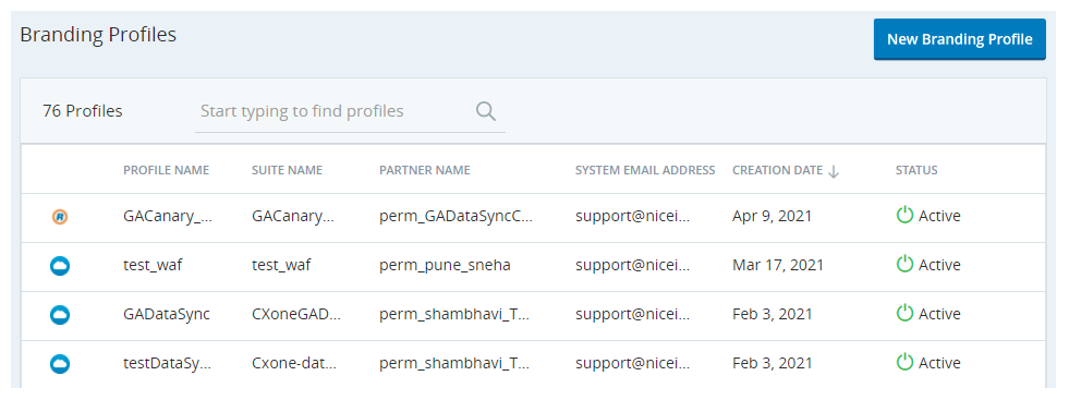 Branding profiles list