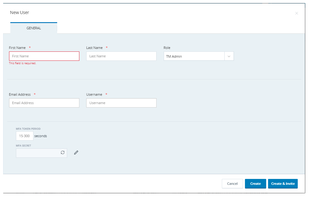 New User dialog