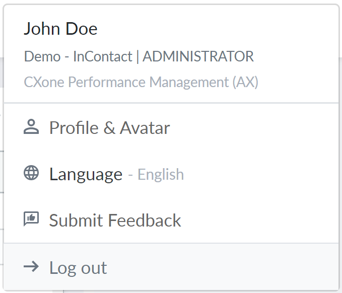 Screenshot of profile drop-down