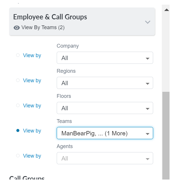 Example image of teams being selected for the dashboard filter.