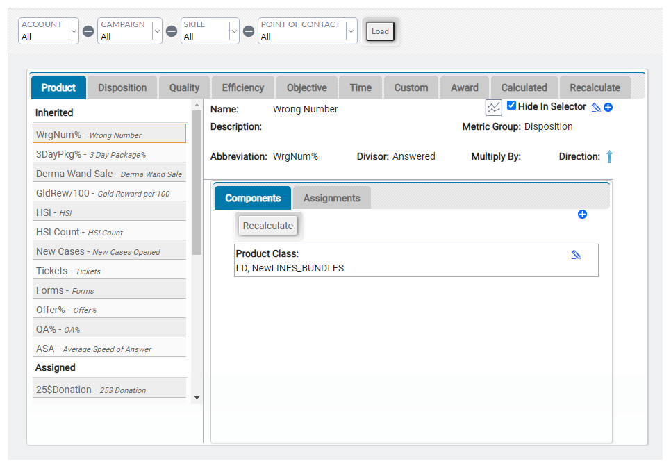 Screenshot of Metrics page in CXone Performance Management.