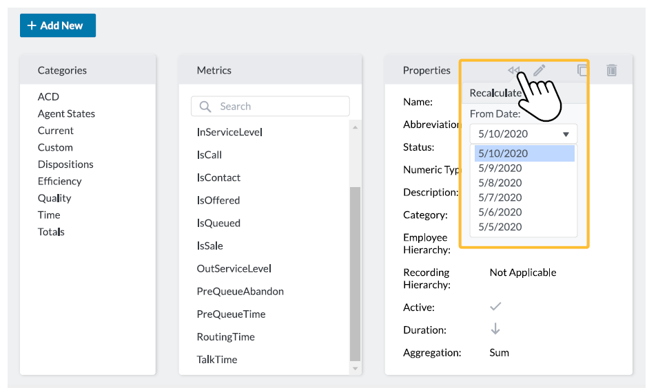 Screenshot of the Properties box of a metric.