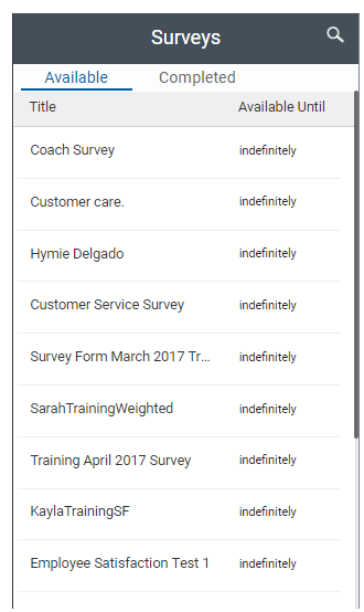 Screenshot of toolbar survey list