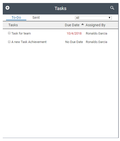 Screenshot of tasks window