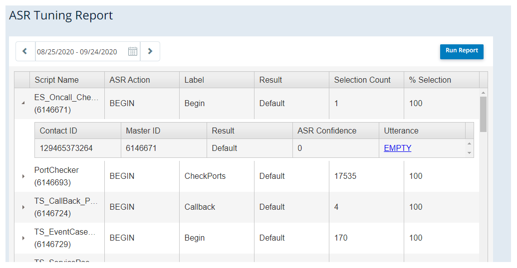 An example of the ASR Tuning report.