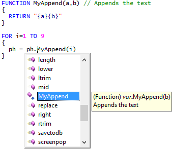 Image displaying example of the Intelli-Prompt support for a function.