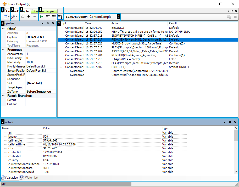 Image of the Trace Output window.