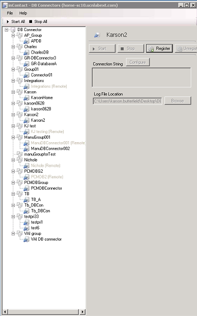 List of DB connectors from the DBCCFG application.