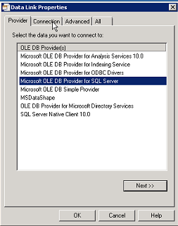Image of Data Link Properties window.